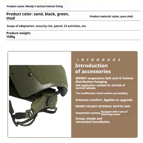 Imagen 2 del producto Wendy FAST Casco táctico de fibra de vidrio, casco de seguridad antidisturbios, 1,5 kg, entrenamiento de combate, 8 mm, engrosado, perilla ajustable, MH