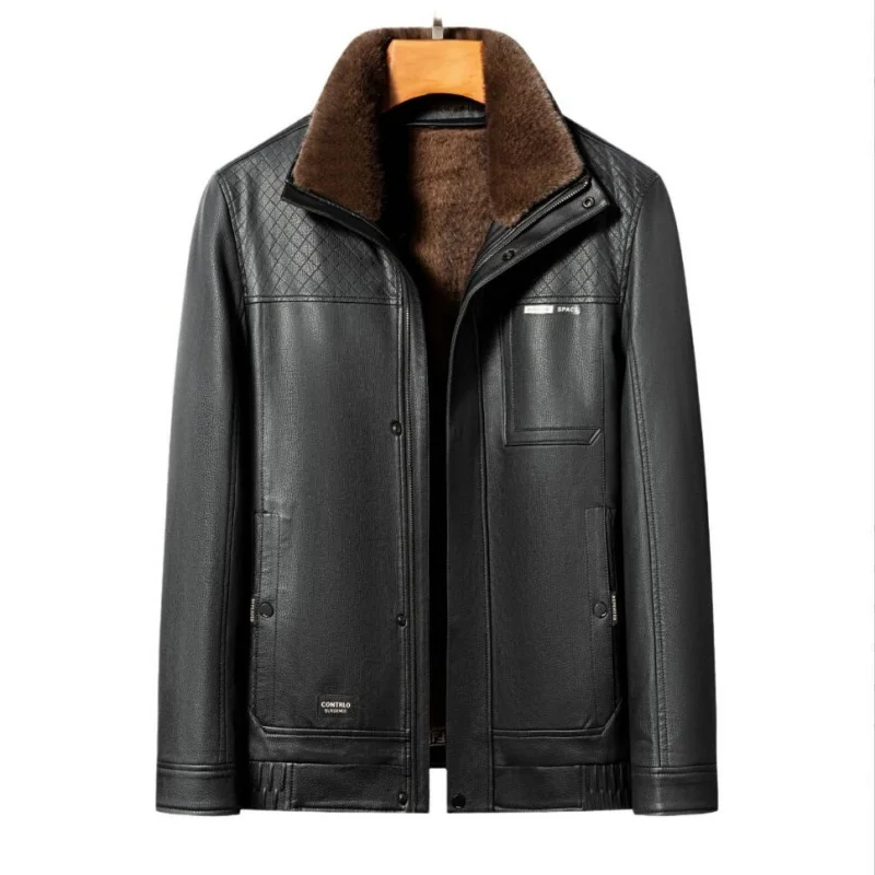 

Мужская осенне-зимняя новая куртка из натуральной кожи с толстым бархатом для тепла, весенняя повседневная деловая куртка из овчины с воротником