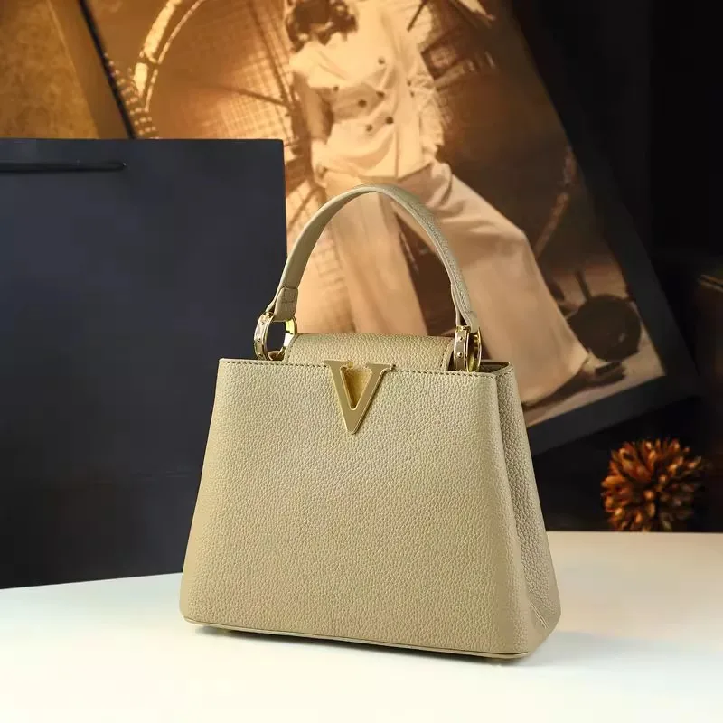 Popular High-grade Leather Women Handbags Small Portable Bucket Bag 2025 New Niche Design Commuter Crossbody Mother Bags