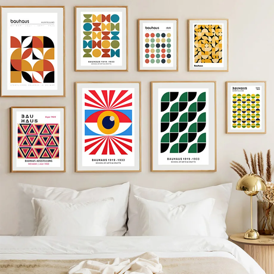 

Bauhaus Exhibition Geometry Polka Dot Eye Wall Art Canvas Painting Nordic Posters And Prints Wall Pictures For Living Room Deco