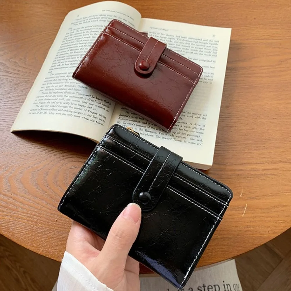 

Portable Retro Women's Wallet Zipper Multi-function Pu Short Wallet Ultra Thin Card Holder Coin Purse Daily