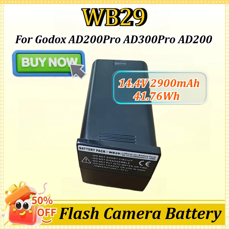 

Сменный аккумулятор WB29 14.4V 2900mAh для внешних фотовспышек Godox AD200Pro, AD300Pro, AD200 и внешних светильников для камер
