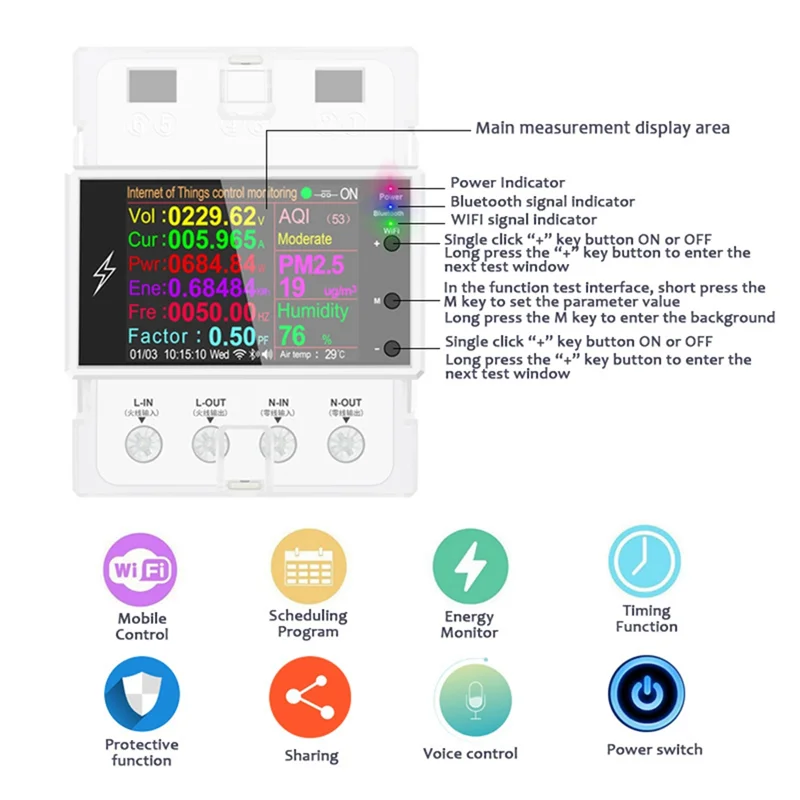 AT4PW 100A WiFi Din Rail Smart Switch Remote Control AC220V 110V Digital Power Energy Volt Amp Kwh Frequency FactorMeter