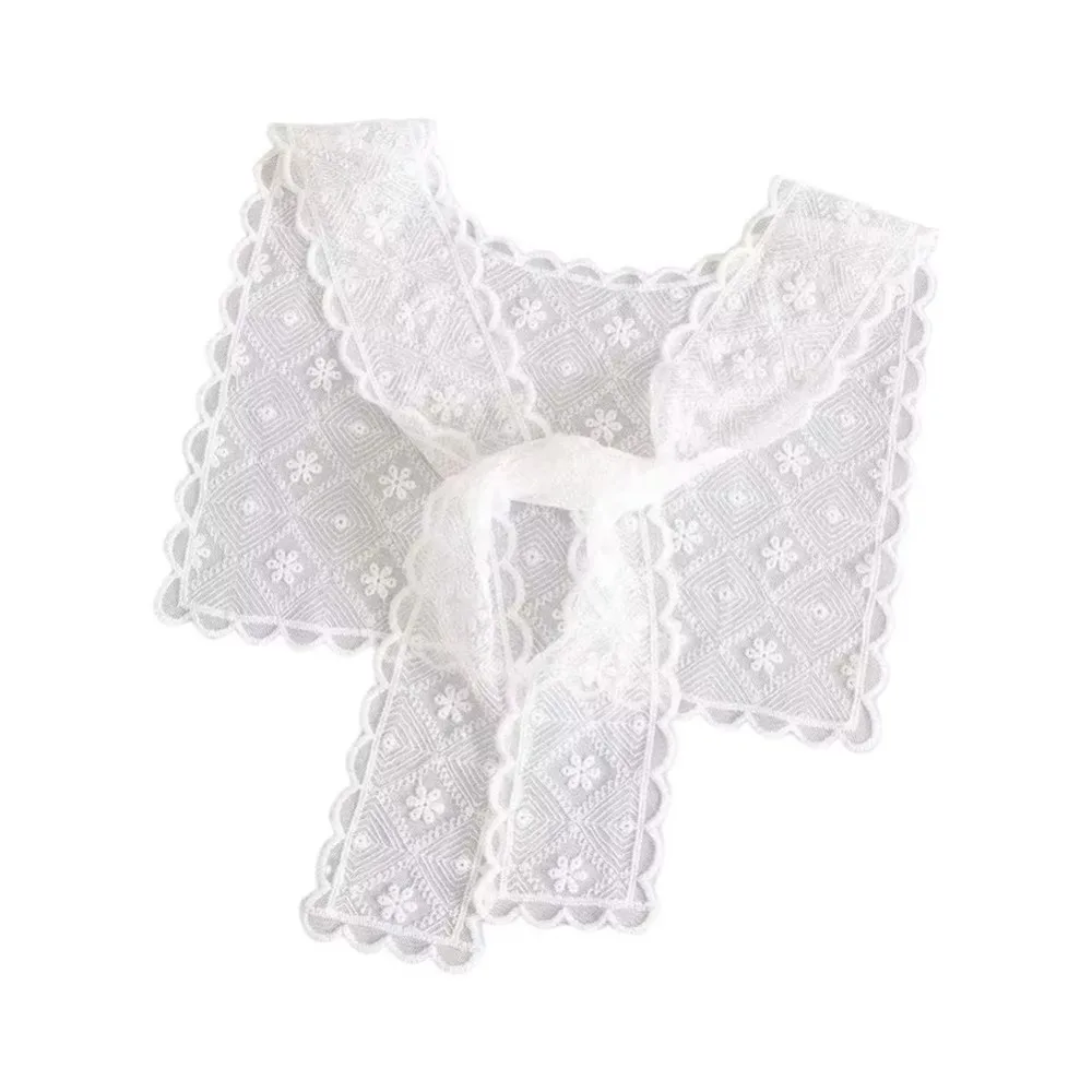 New Hollow Out Lace Shawl Scarf White Lace Breathable Fake Collar Floral Embroidery Detachable Collar Women