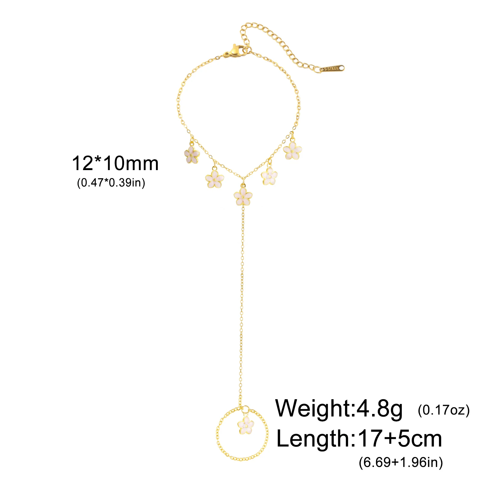 CoolTime Niedliche Armbänder aus Edelstahl mit rosa Blüten und Ring, zierliche Emaille-Sakura-Kette, verstellbar, Geschenk für Frauen – Detail 15