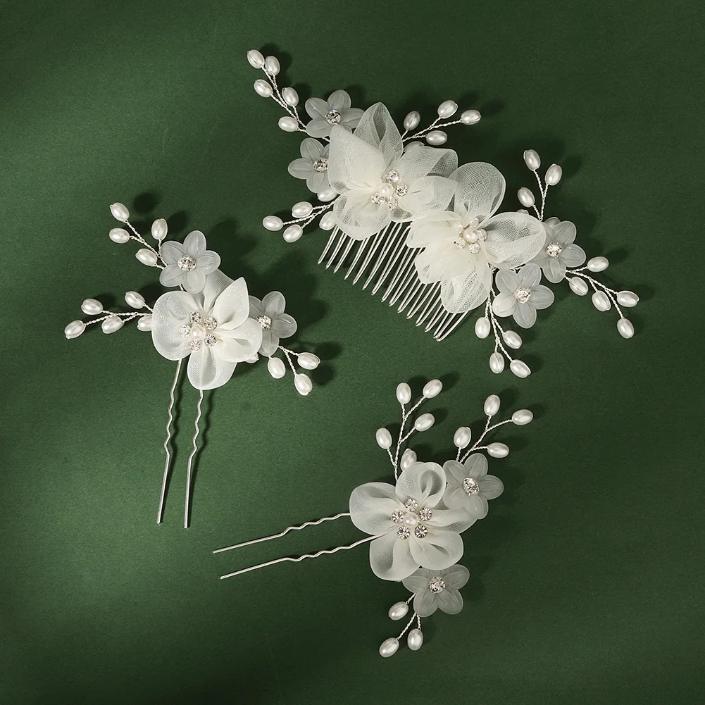 Fashion Bridal Headdress Flower Hair Comb Hairpin Set Handmade Bride Hair Accessories For Women Wedding Party Hairclips Gifts