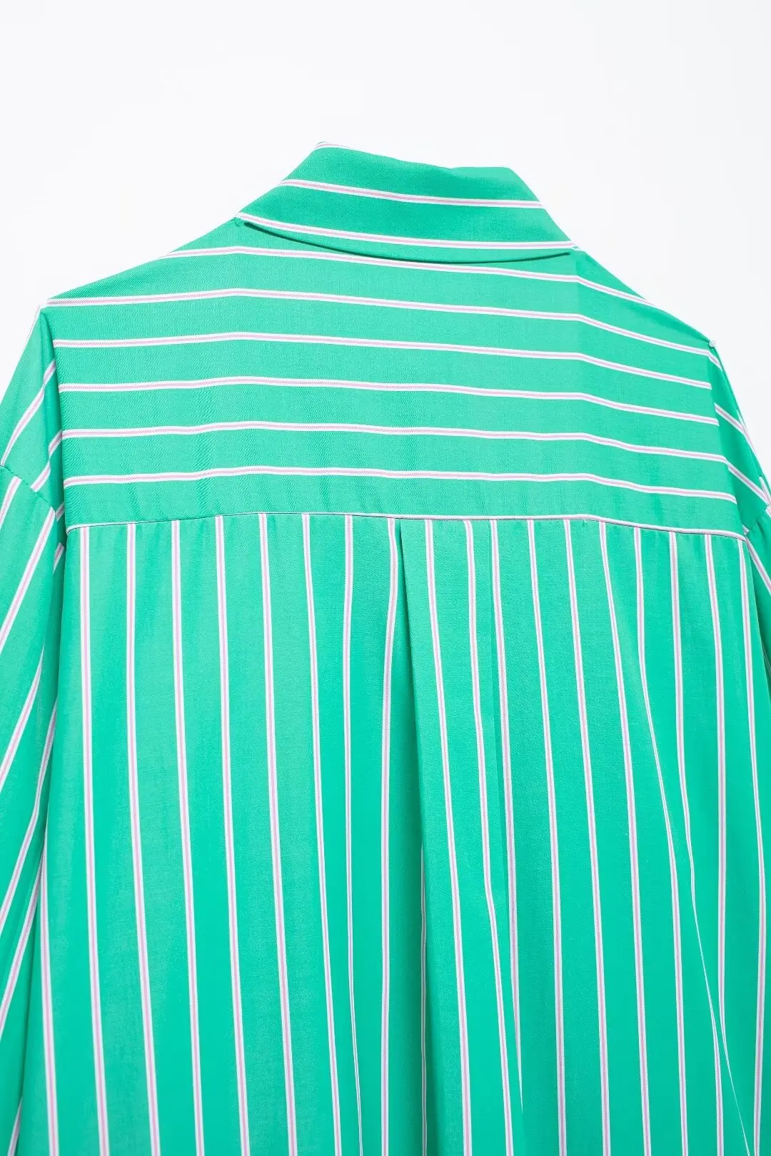 Tangada 2024 Women Green Striped Shirt Long Sleeve Female Cotton Linen Blouse Tops 3h0582