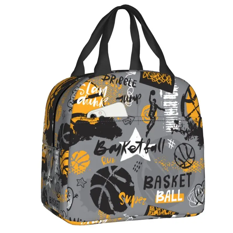 Custom Basketball Lunch Bag Men Women Physical culture Dots Round Cooler Warm Insulated Lunch Boxes for Kids School Children