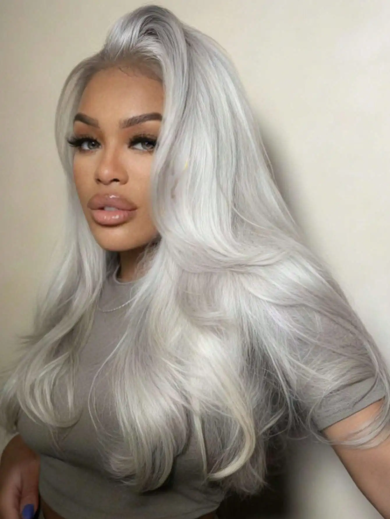 

Silver Gray Natural Straight Glueless Wigs Human Hair Brazilian Virgin 13x4 HD Transparent Grey Colored Lace Front Wigs Human Hair Pre Plucked Bye Bye Knots 200 Density Long Bone Straight Lace Closure Wig Human Hair With Baby Hair For Women