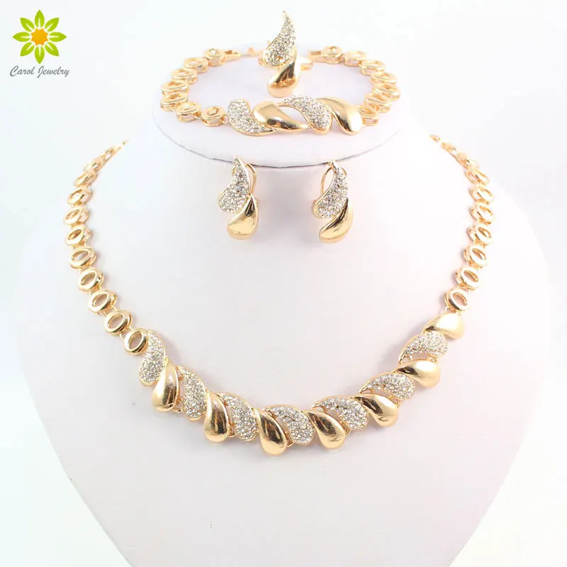 Fashion Women African Gold Color Necklace Earrings Set Party Bridal Wedding Accessories Jewelry Set