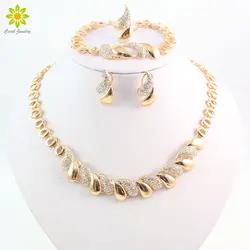 Fashion Women African Gold Color Necklace Earrings Set Party Bridal Wedding Accessories Jewelry Set