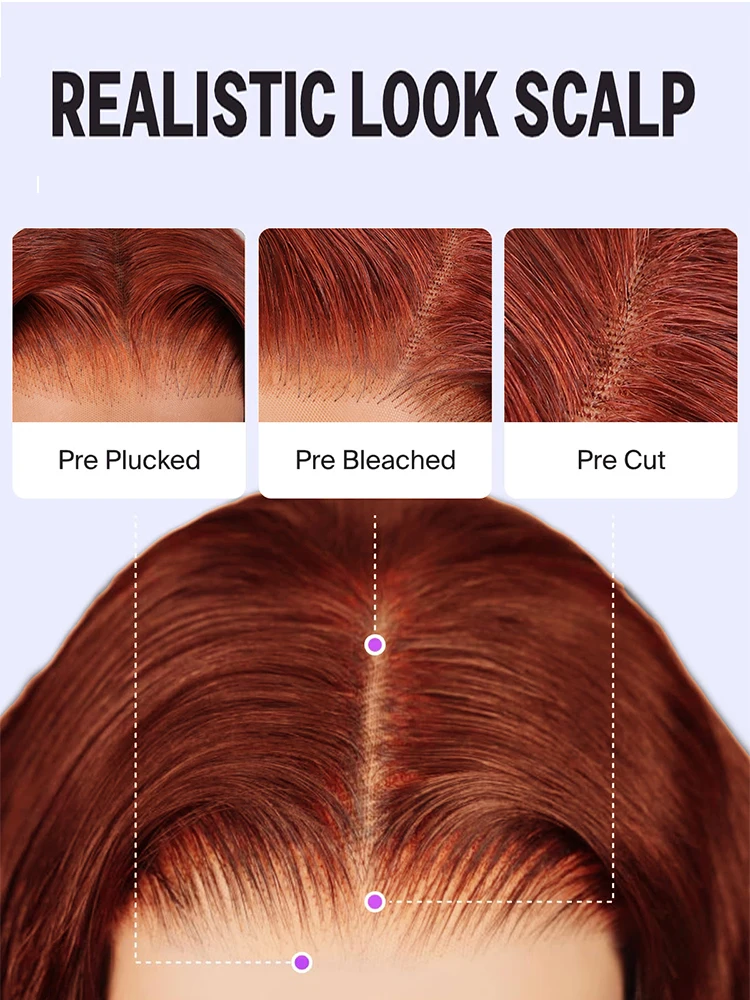 Marrom avermelhado 13x4 em linha reta hd laço frontal peruca de cabelo humano pré arrancado hd perucas frontais coloridas peruca de cabelo humano brasileiro