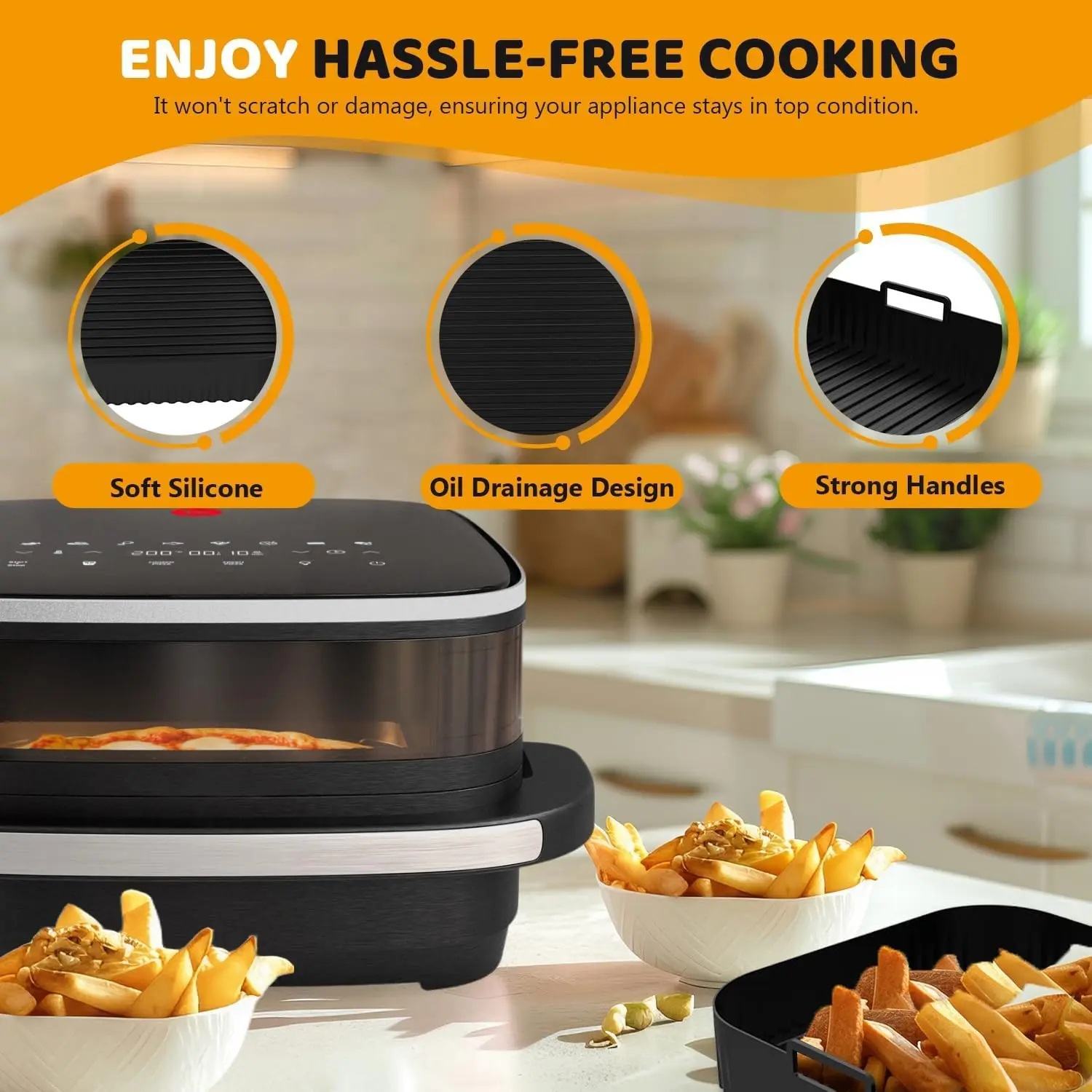 26 cm Luftfritteusen-Silikonform für Moulinex Easy Fry XL-Oberfläche, wiederverwendbar, AirFryer-Silikon-Tablett, Behälter, Zubehör, leicht zu reinigen – Detail 5