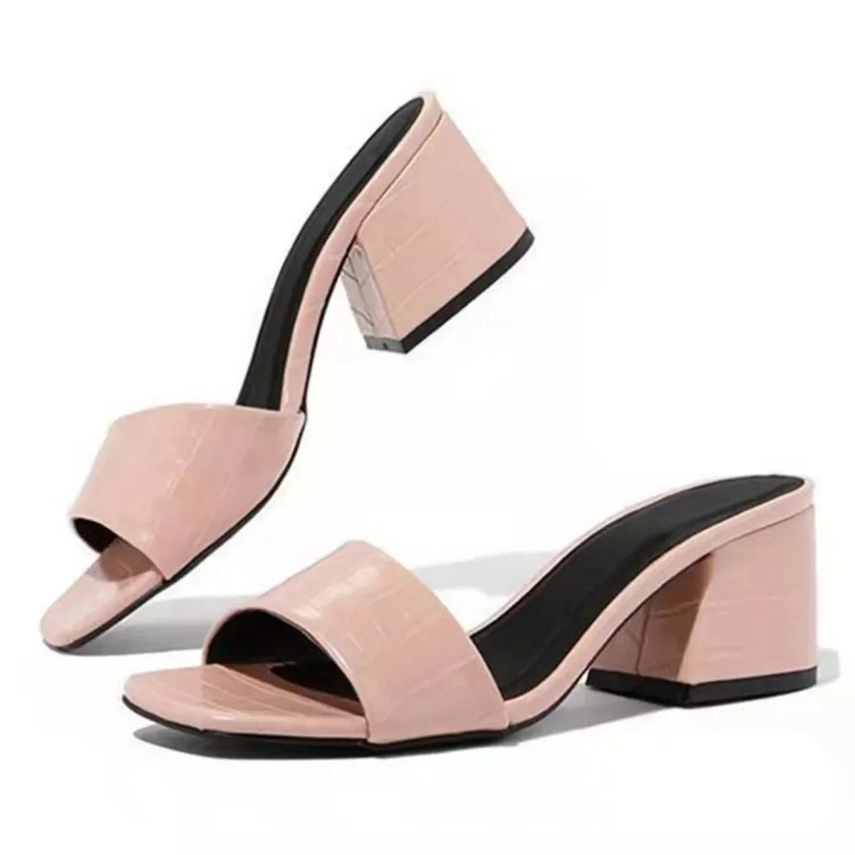 Damen Mode Pumps Pantoffeln Quadratische Spitze Damen-Slides Sommer Neue Damensandalen Hohe Absätze Indoor Zapato Mujer – Detail 5