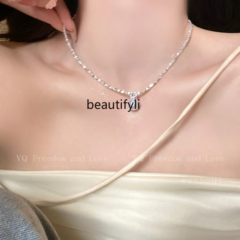 Small Pieces of Silver Pearl Pendant Necklace Female Summer Special-Interest Design Clavicle Chain Neck Chain Accessories