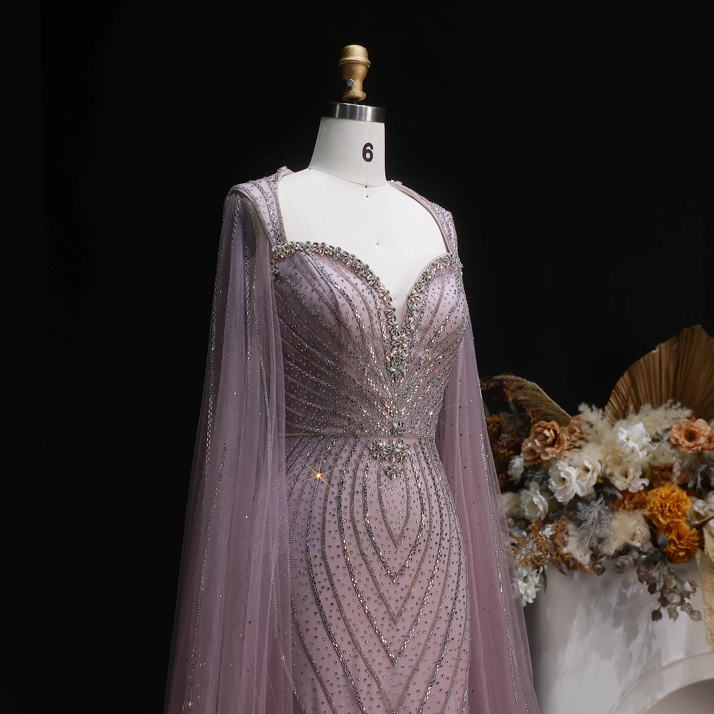 Sharon Said Elegante Abendkleider mit Cape-Ärmeln, Perlenbesetzte Meerjungfrauenkleider, Arabische Luxus-Formelle Ballkleider für Damen SS130 Maßanfertigung – Detail 20