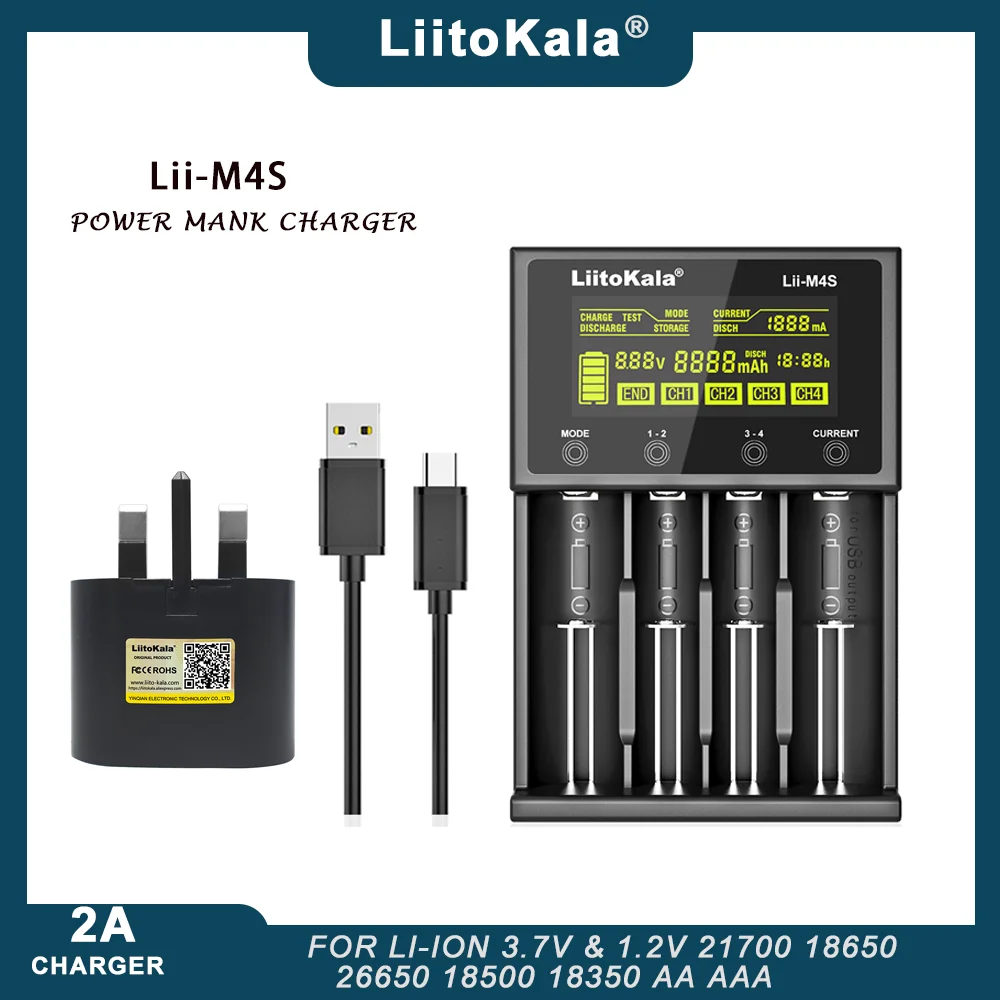 LiitoKala Lii-M4S Lii-CH2 18650  Multifunctional Battery Charger For 3.7V 1.2V 26650 21700 14500 18350 17500 AA AAA  C And Other