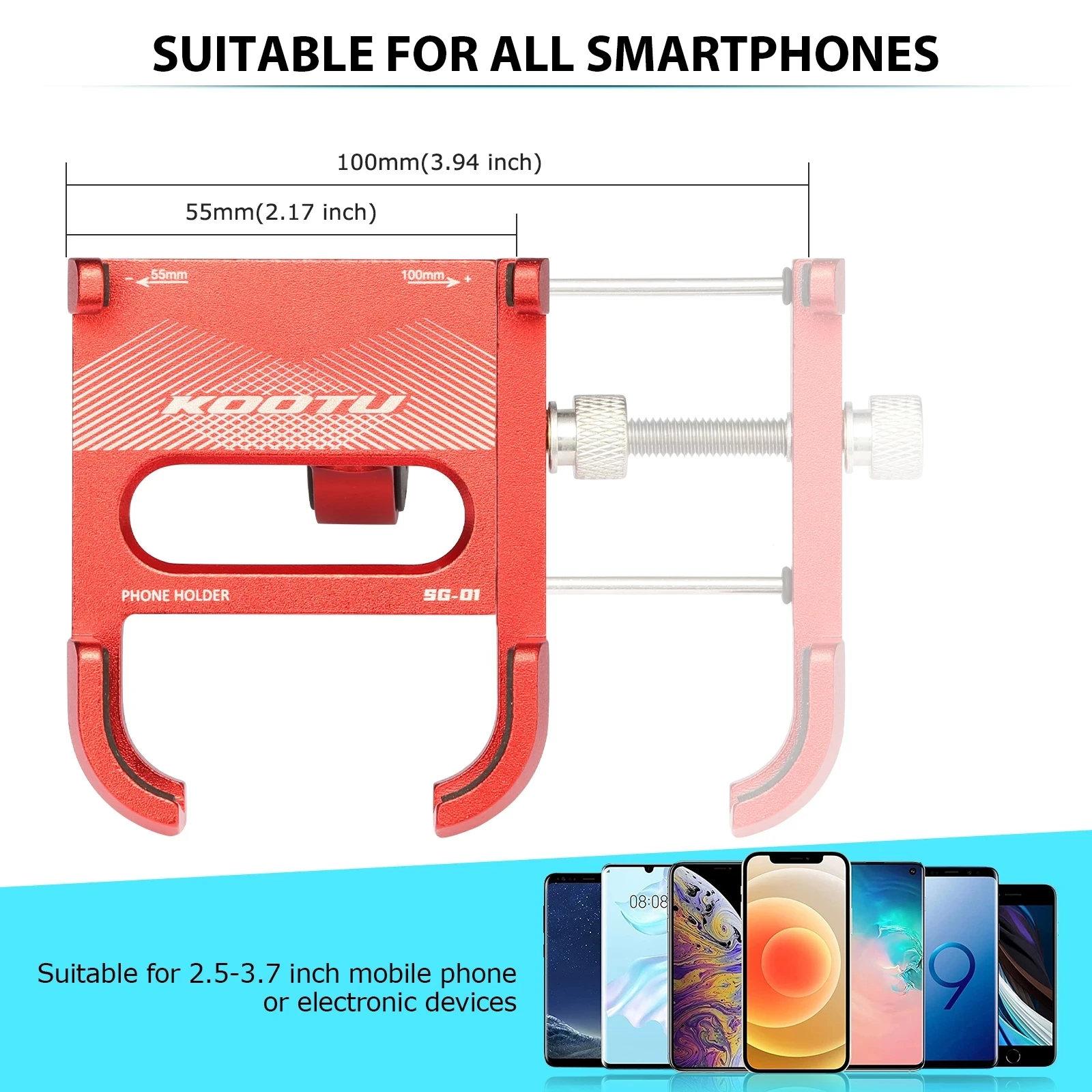 

KOOTU Bicycle Phone Holder Alloy Bicycle Phone Holder 360° Rotating Bicycle Road Mountain Bike Handlebar Clamp Holder