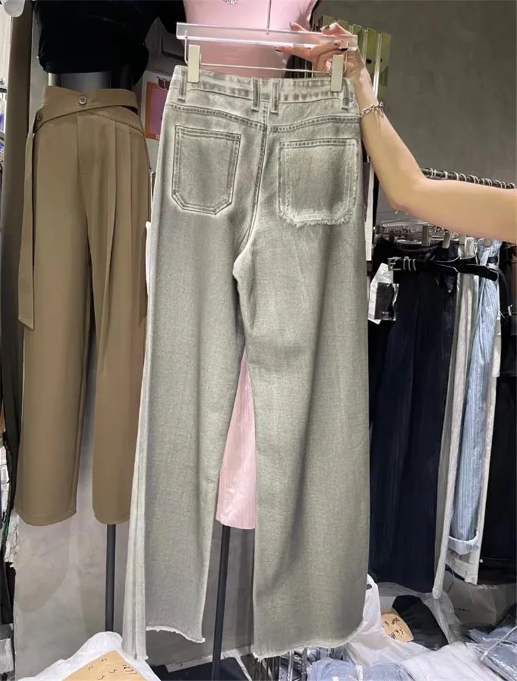 Jeans de pernas largas de cintura alta para mulheres, calças largas e retas, moda verão, Y4044, novo, 2023