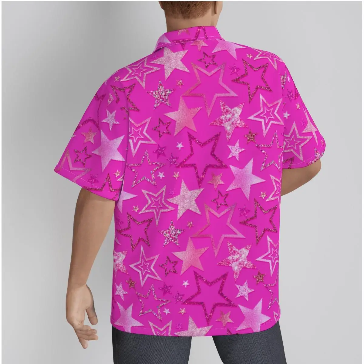 

Men's Hawaiian Shirt Pink Stars Print Cool Beach Short Sleeve Summer Casual Button Up Patchwork Tops 3D Shirts