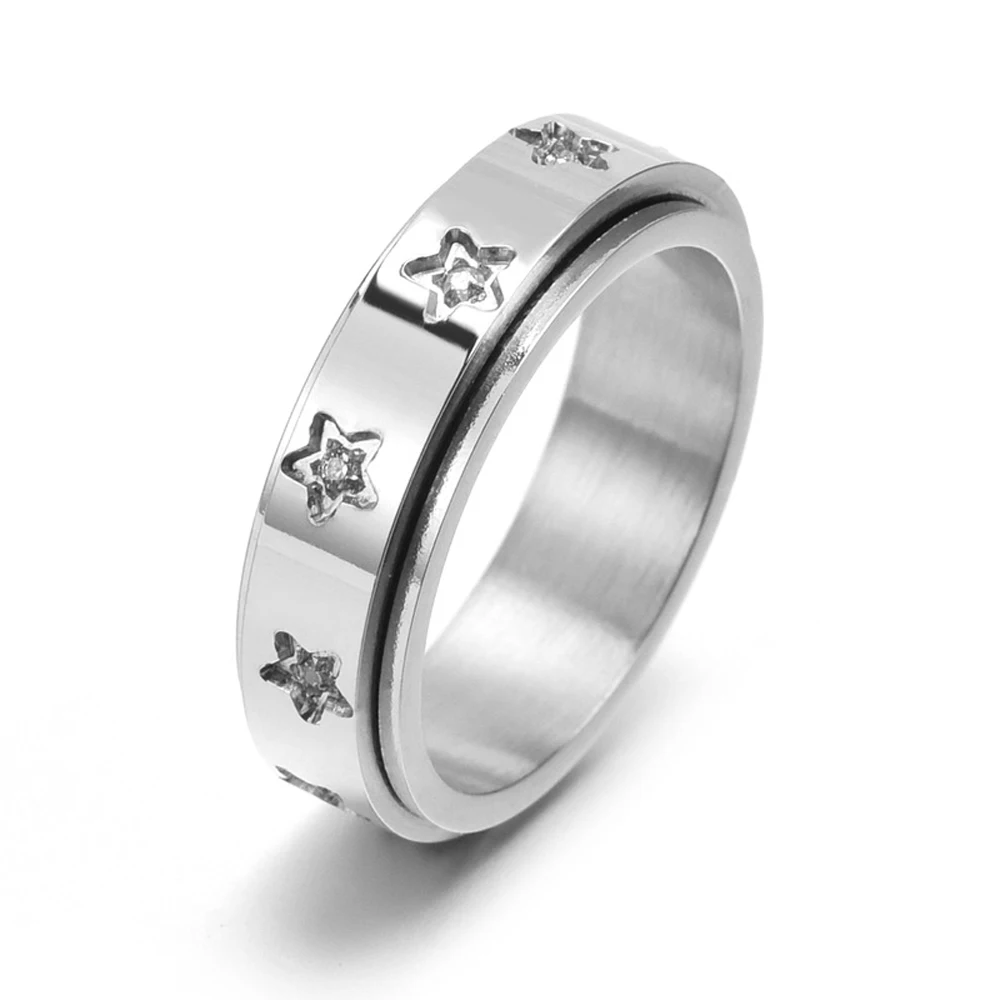 

Stainless Steel Rotatable Star Ring Engagement Wedding Band Celestial Jewelry Gift Modern Design Promise Ring for Him Her
