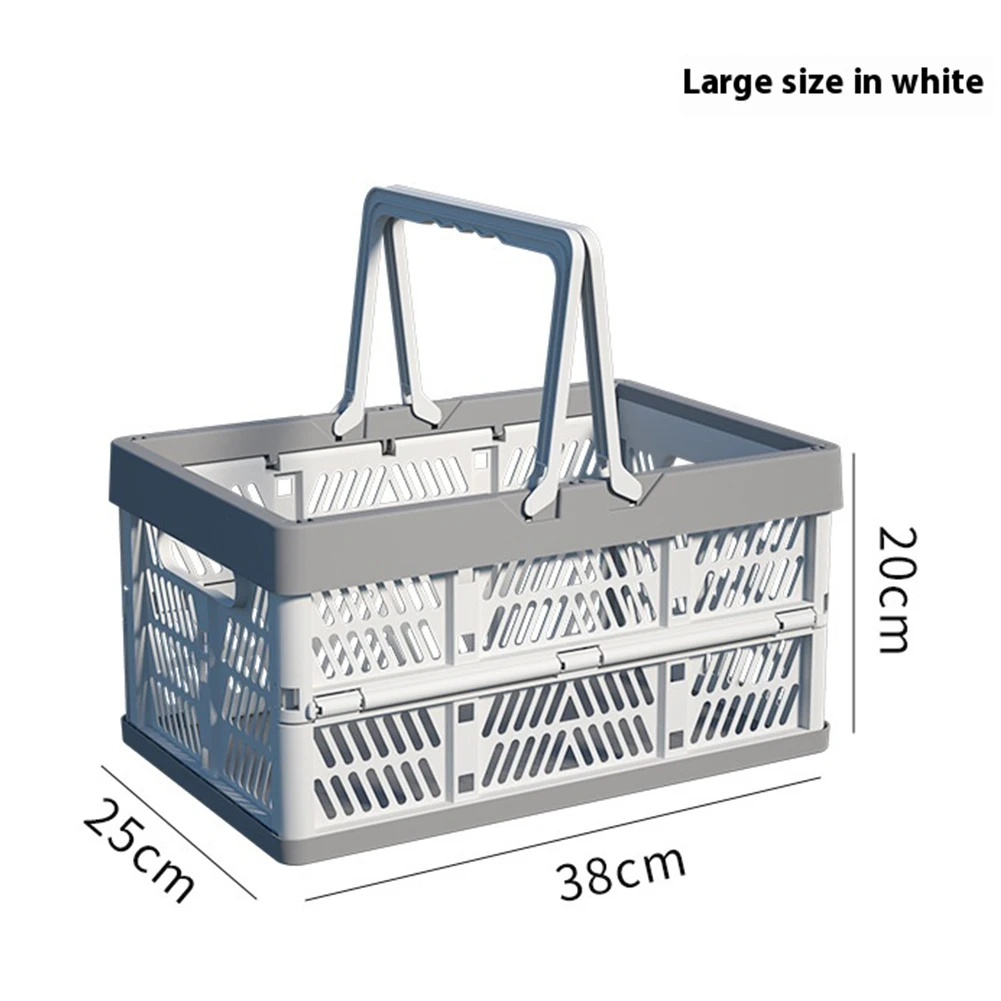 قفص بمقبض بلاستيكي قابل للطي مع سلال تخزين بمقابض كبيرة قابلة للتكديس لغرفة المعيشة في المطبخ وتنظيم سطح المكتب #6