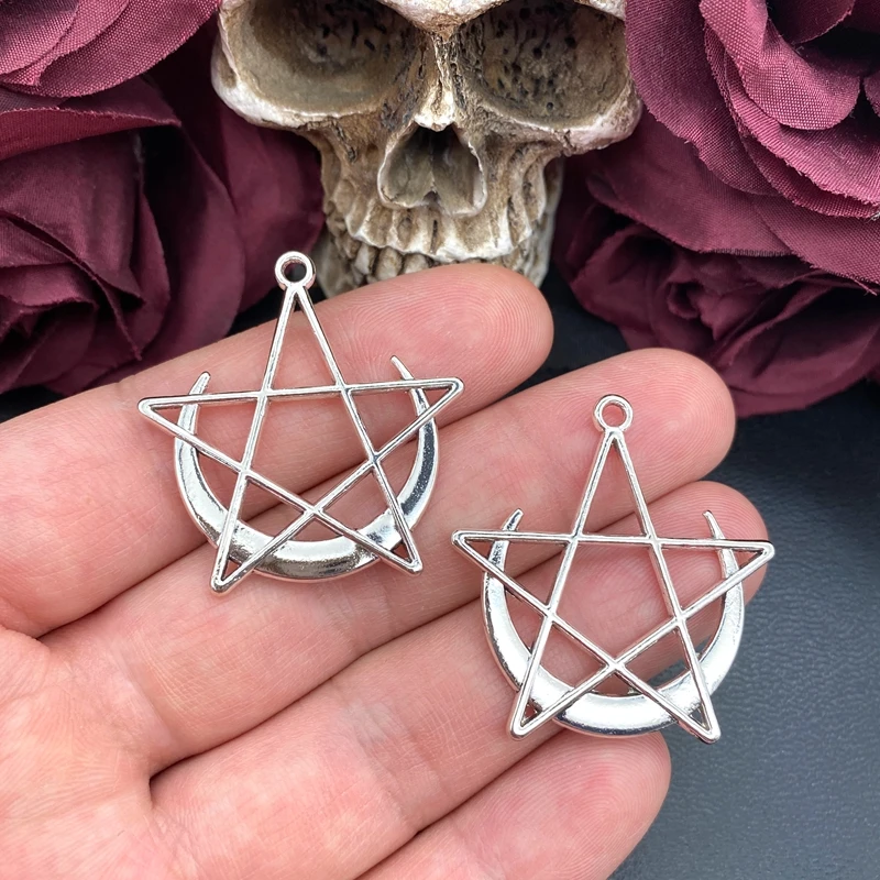 5 Stück 38*36mm Vintage Mond Pentagramm Anhänger Gotische Hexerei Stern Charms Anhänger Passend für Schmuckherstellung DIY Schmuckzubehör