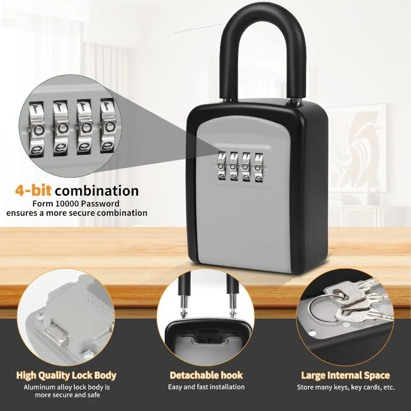 Key Safe Portable Wall Mounted with Removable Lock Box Suitable for Home Garage School Indoor and Outdoor Waterproof Key Cabinet