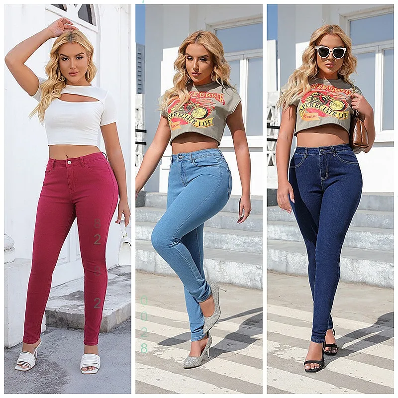 

High Waist Skinny Jeans for Women Stretchy Tight Denim Pants Slim Fit Retro Long Jeans Plus Size