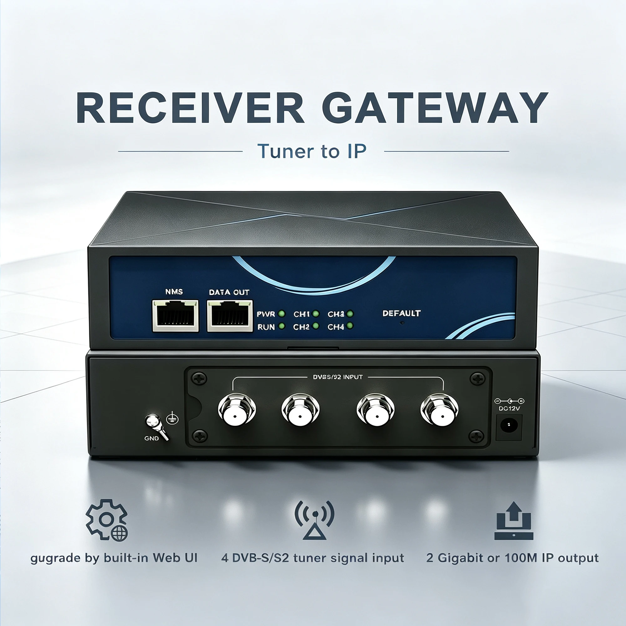 Image of 4-Kanal-Tuner zu IP DVB-T2 DVB-C ATSC ISDBT DVB-S/S2 zu IP IPTV CATV TV-System Digitaler Empfänger Gateway IRD RF zu IP