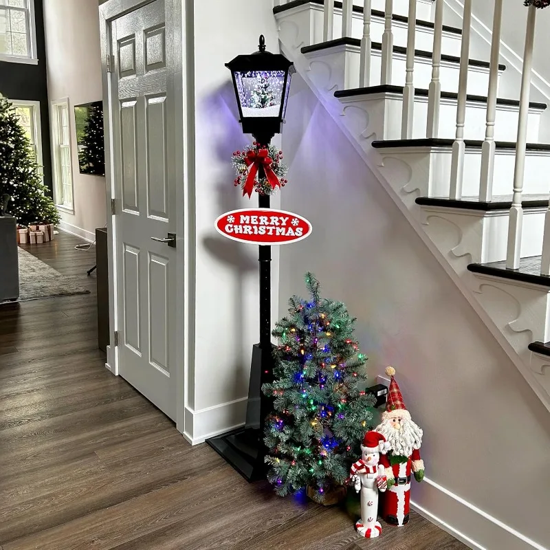 مزرعة 71 بوصة. مصباح شارع عيد الميلاد الموسيقي الثلجي باللون الأسود مع مشهد شجرة عيد الميلاد والثلج المتتالي والموسيقى #2