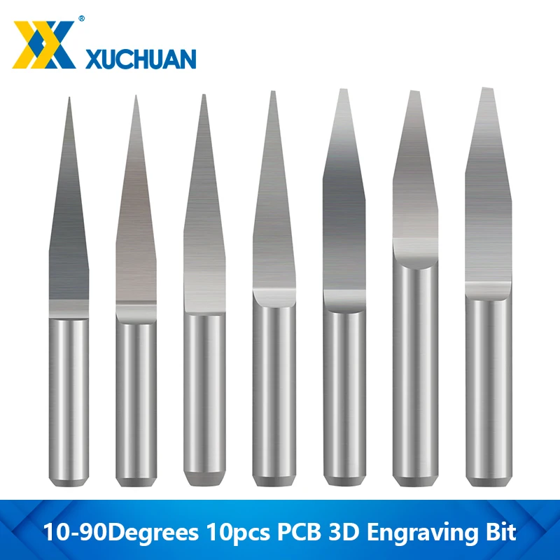 

10pcs PCB 3D Engraving Bit 10-90Degrees V Shape Carving Bit Tipped 3.175mm Shank 0.1-2.0mm Tungsten Carbide CNC Milling Cutter