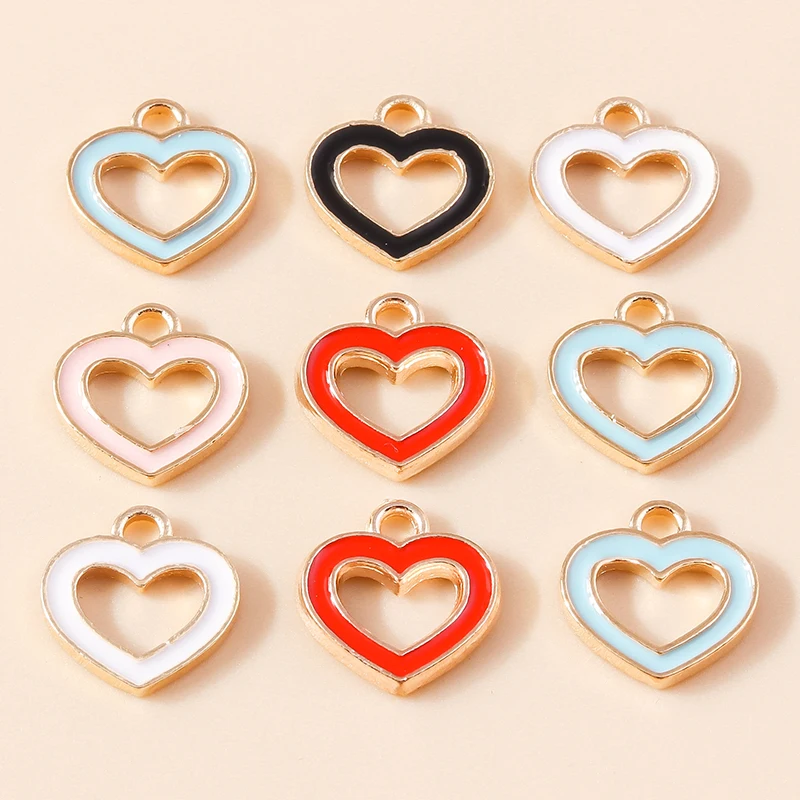 20 Stück niedliche bunte Emaille-Liebesherz-Anhänger für die Schmuckherstellung, Ohrringe, Halsketten, Armbänder, DIY-Bastelzubehör – Detail 8