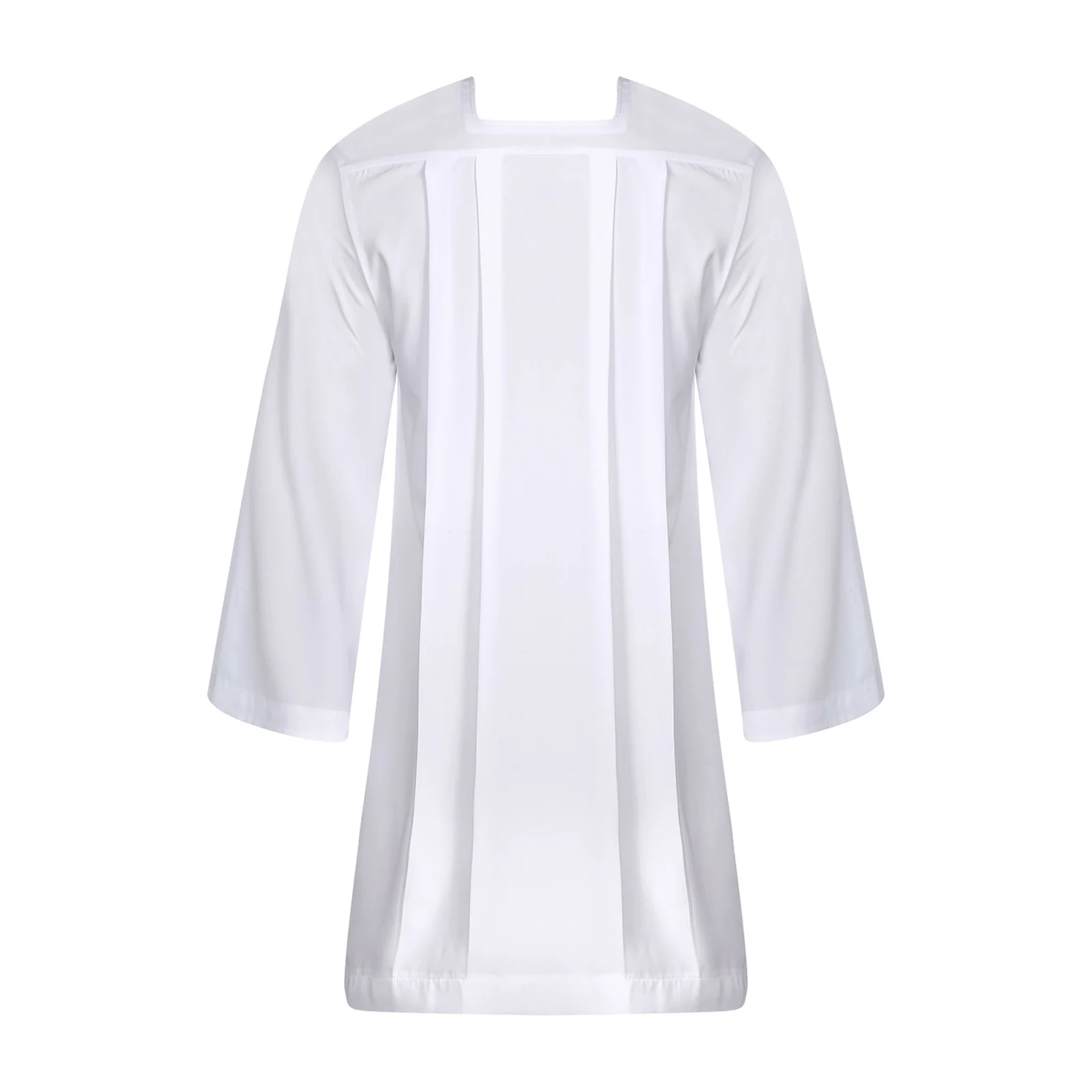 Mens Clergy Surplice Costume Solid Color Flare Sleeve Pleated Priest Robe Church Liturgical Vestment Halloween Role Play Clothes