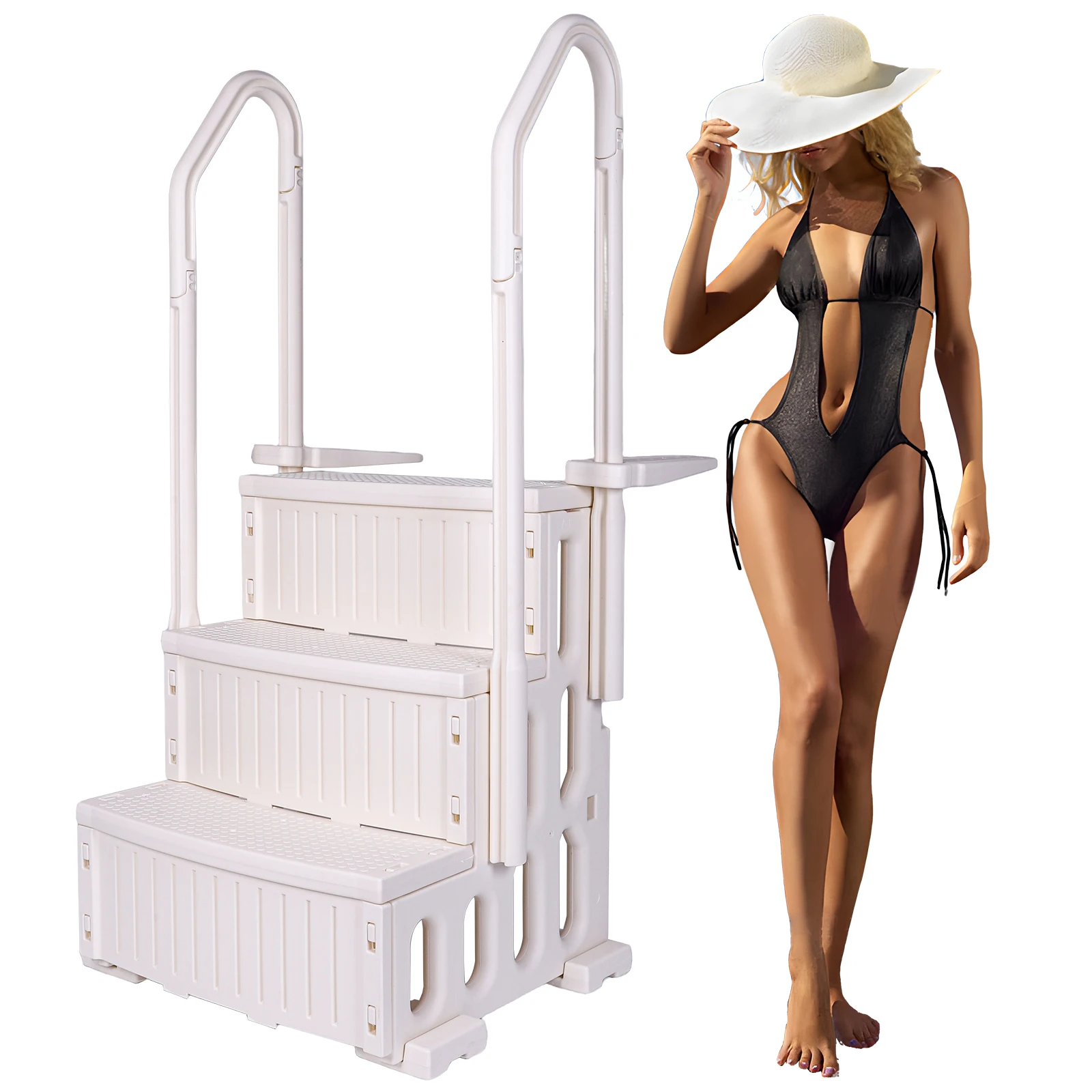

Reinforced Pool Ladder Lightweight Plastic Pool Escalator Rust Proof Pool Handrails Ladder for Various Sizes Swimming Pools