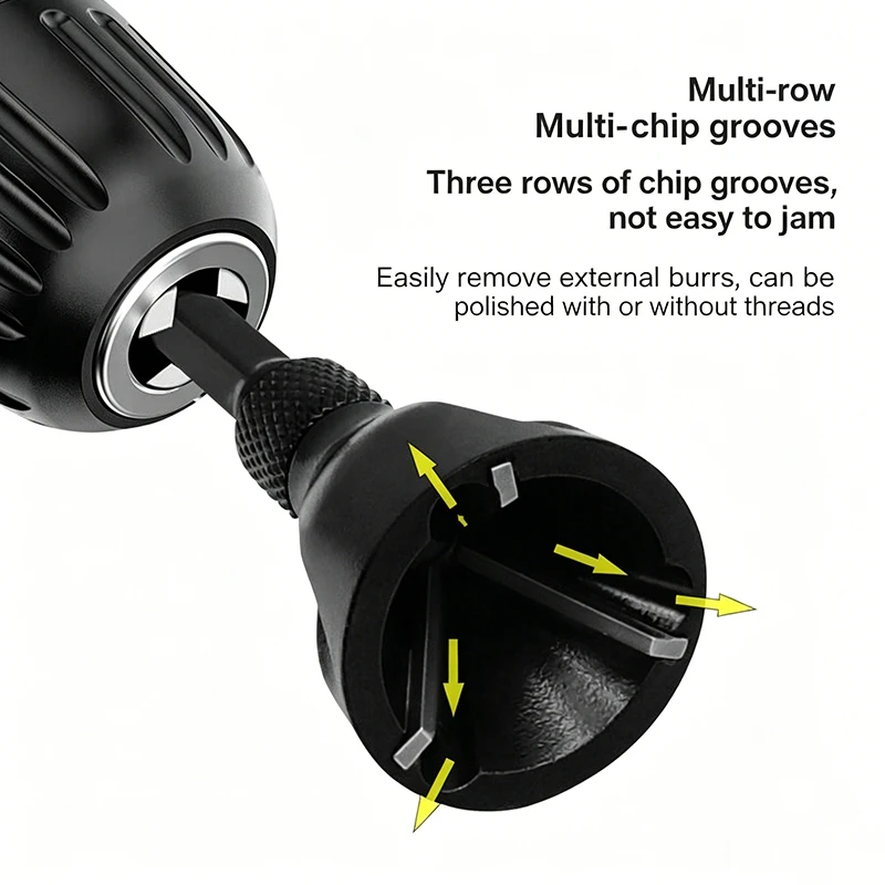 

Hex Shank 3-Blade Deburring Chamfer Tool, External Round Chamfer Cutter, Screw Bolt Burr Removal Tool, Black