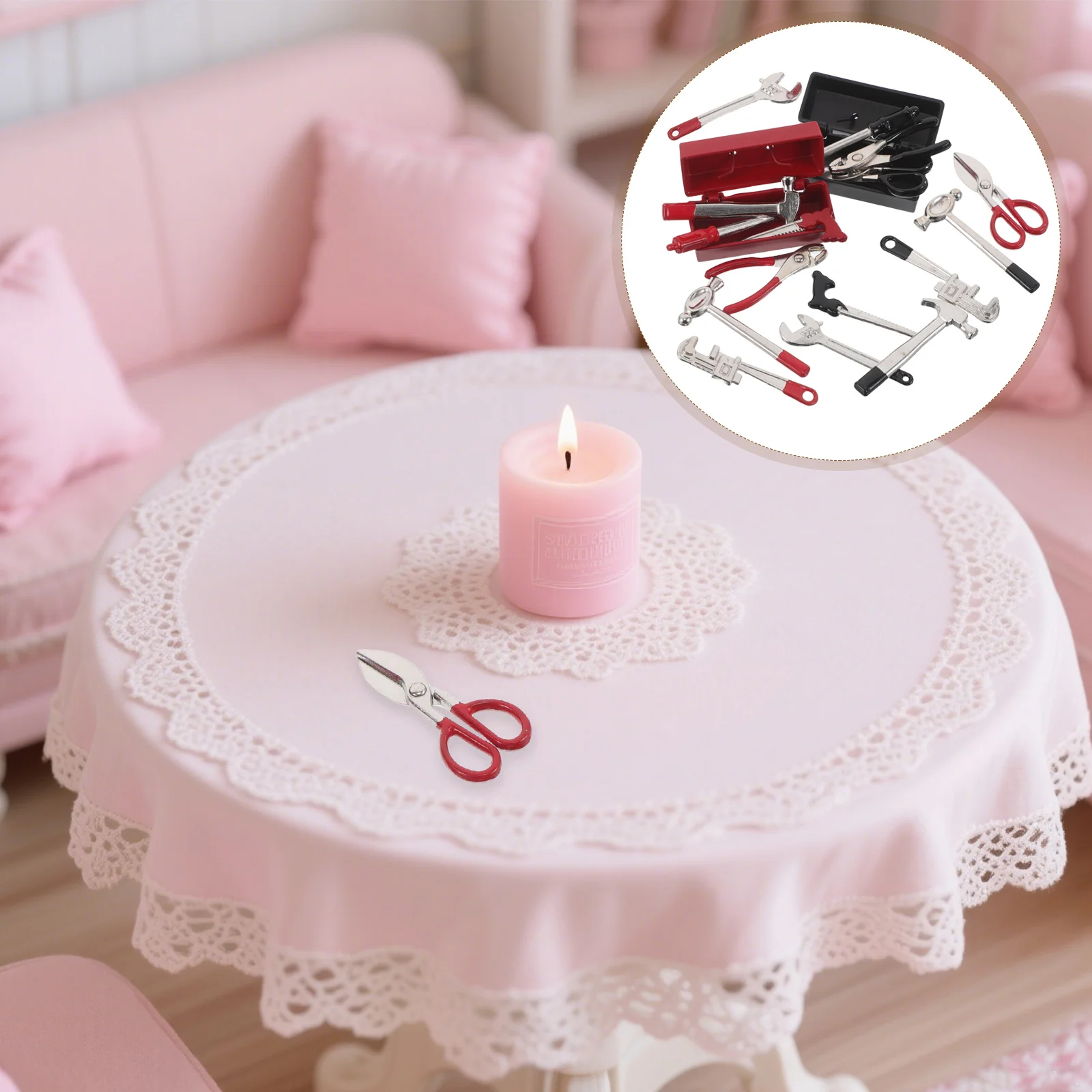 

2 комплекта миниатюрных инструментов для ремонта, реалистичные мини-молотки, плоскогубцы, отвертка, гаечный ключ для украшения кукольного домика, аксессуары