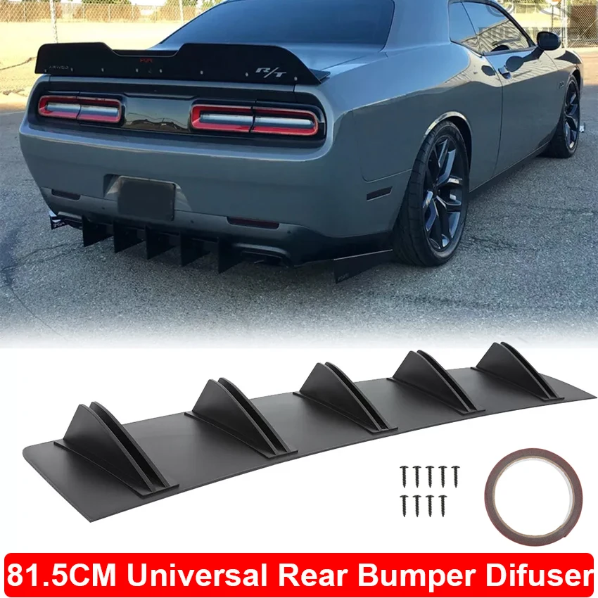 

81.5cm Universal Rear Bumper Diffuser 5 Shark Fins Splitter Spoiler Body Kit For Dodge Challenger 2008-2023 Car Accessories