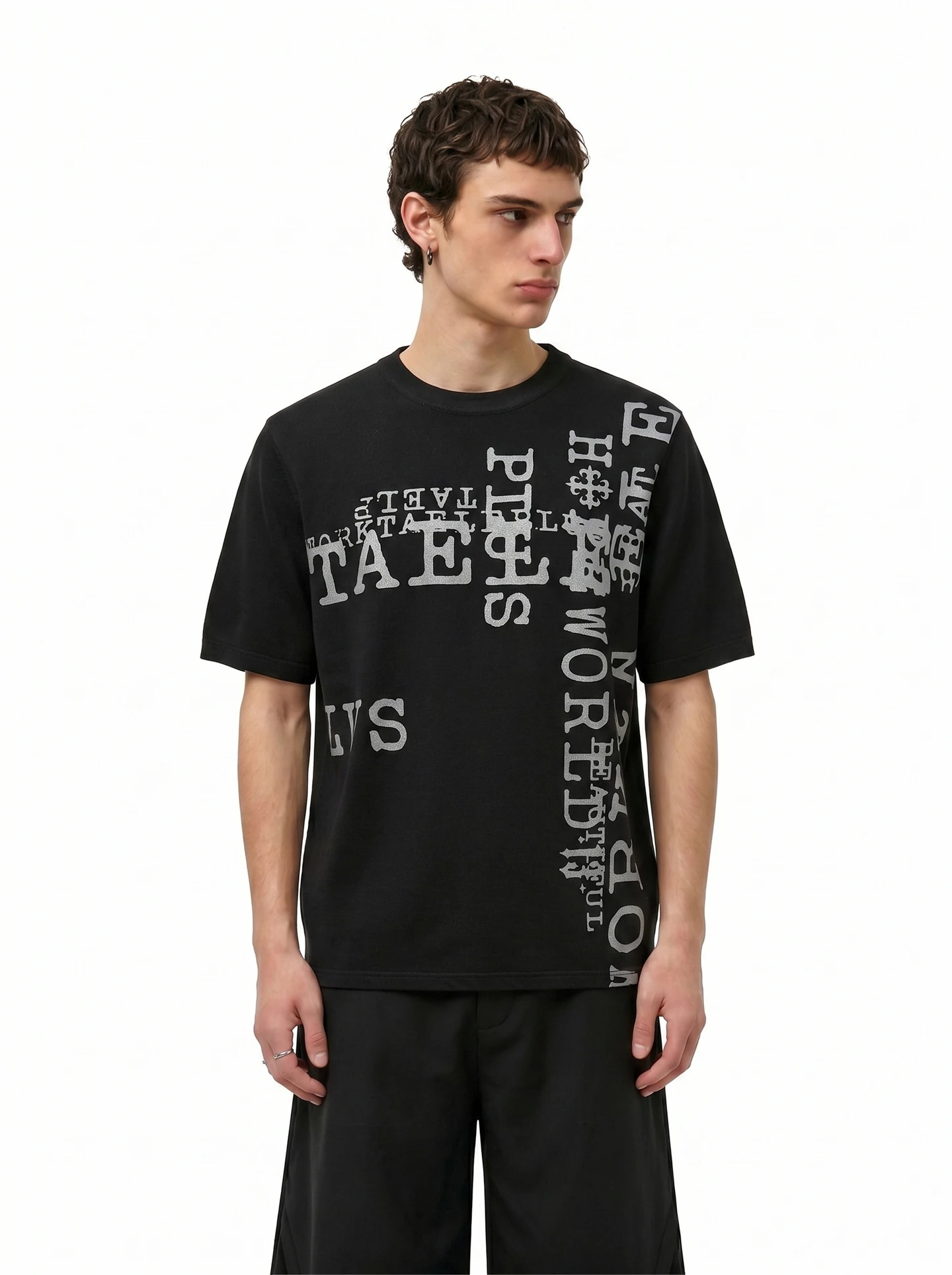 BETEBULE American High Street Glitter Silver Letter Print Short Sleeve T-Shirt Men Summer New Loose Top INS Style Casual Tee