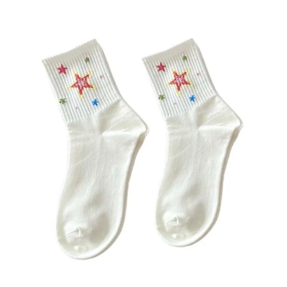 

Модные короткие носки Y2K с цветочным узором, для спорта на открытом воздухе, с вишнями и звездами, дышащие, мультяшные, до середины икры, женские