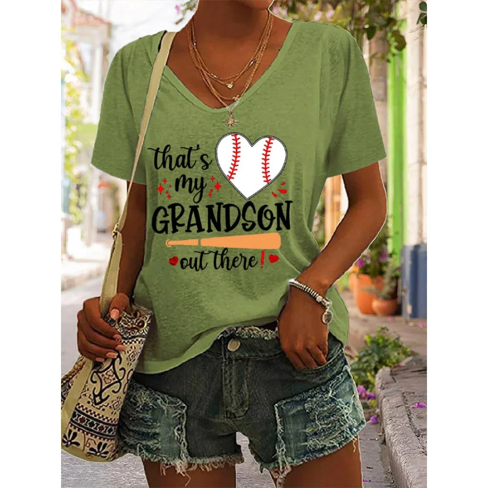 

Rheaclots Women's That's My Grandson Out There Casual T-Shirt