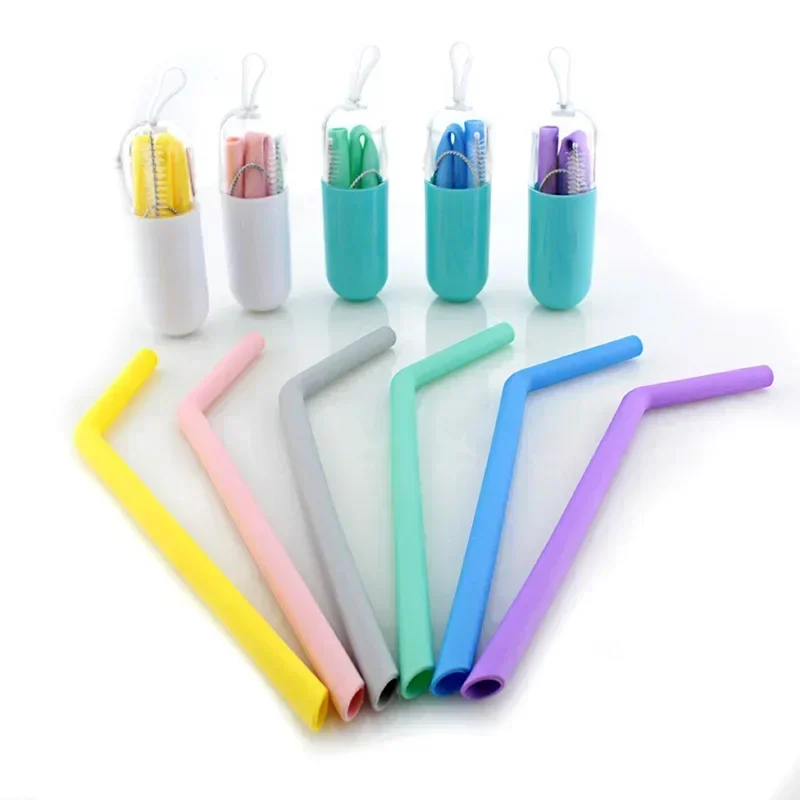 Silicone straw food gradeSet Extra Long Flexible StrawStraight tube color Accessories Foldable beverage milk tea juice straw set