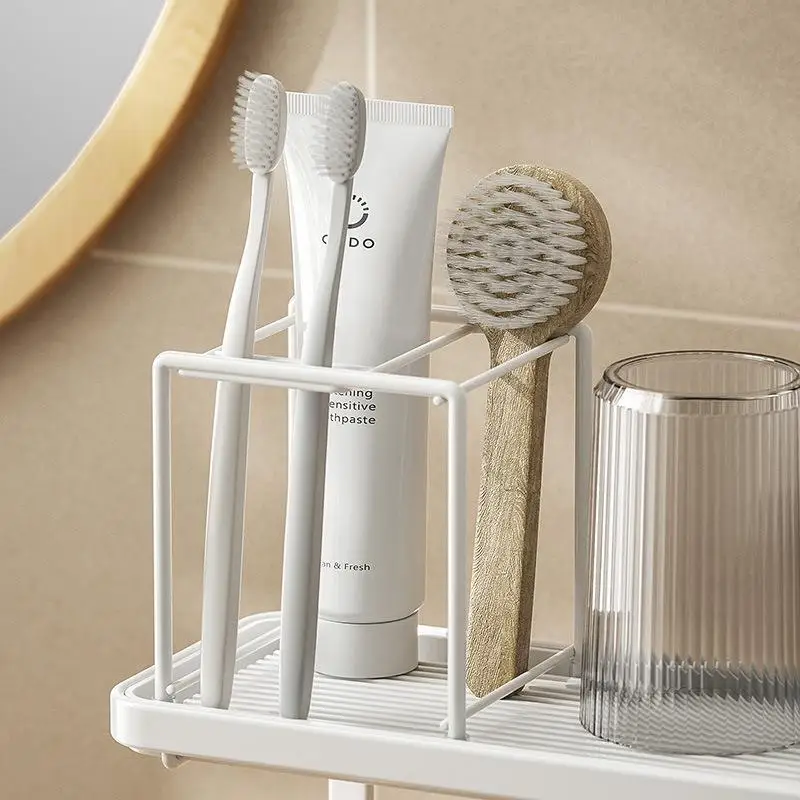 Bathroom Multifunctional Mouthwash Cup Storage Toothbrush Toothpaste Shelf Table Bathroom Storage Rack Accessories Organizer