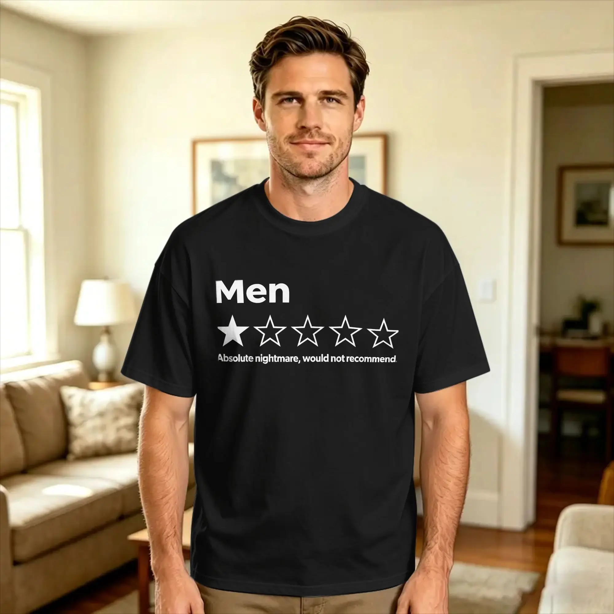 Men 1 Star Absolute Nightmare Would Not Recommend Funny T Shirts Men 100% Cotton Fashion T-Shirts O Neck Tees Short Sleeve Tops