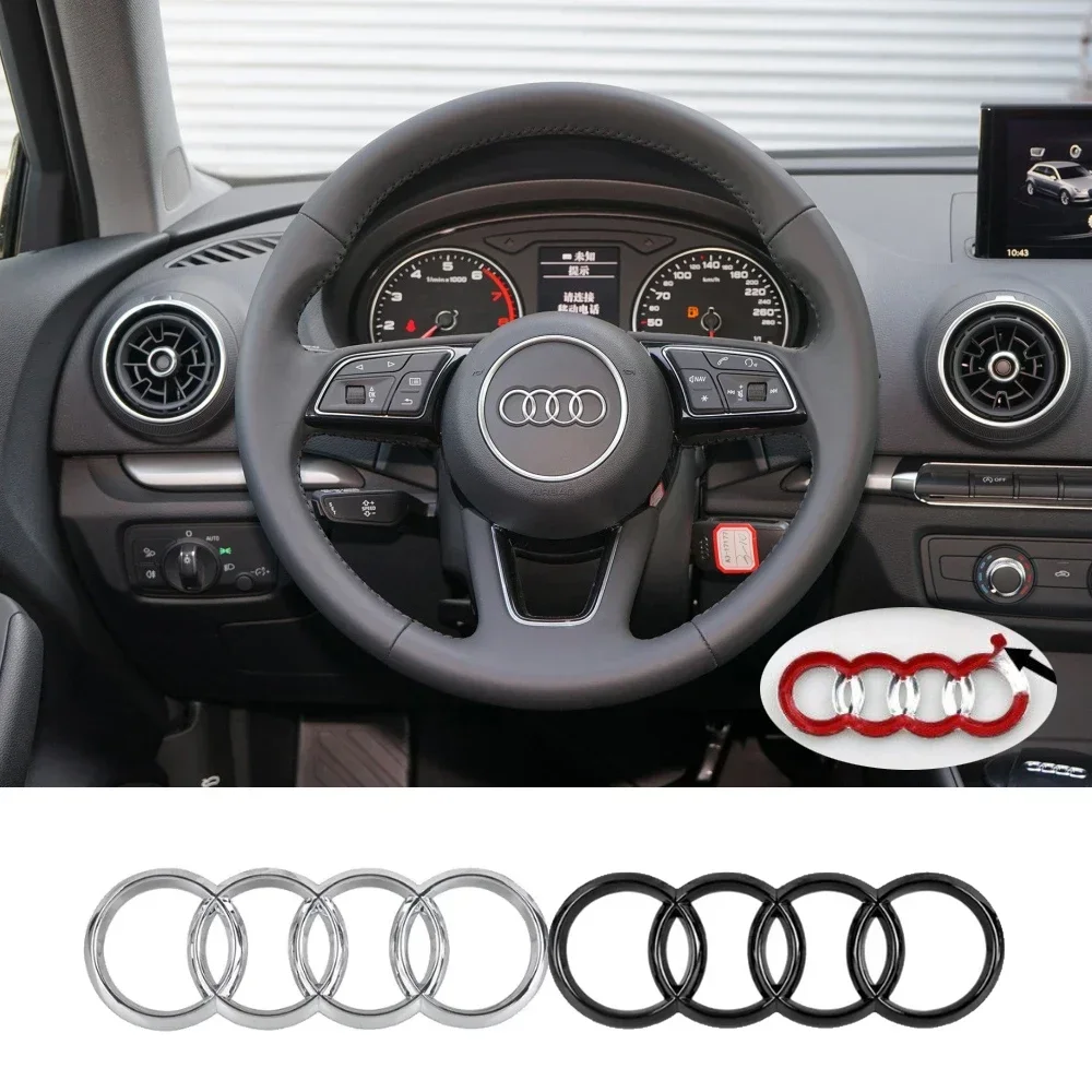 Black Silver Car Steering Wheel center Cover Sticker Logo for Audi A6L A4L A8L A1 A5 A3 A7 Q3 Q5 Q7 Refitting Emblem Accessories