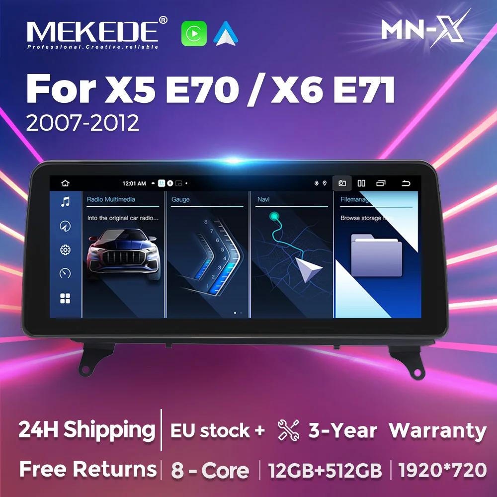 MEKEDE 12.5 pouces Android 14 sans fil CarPlay Auto systèmes intelligents pour BMW X5 E70 X6 E71 CCC CIC GPS Navigation autoradio lecteur BT