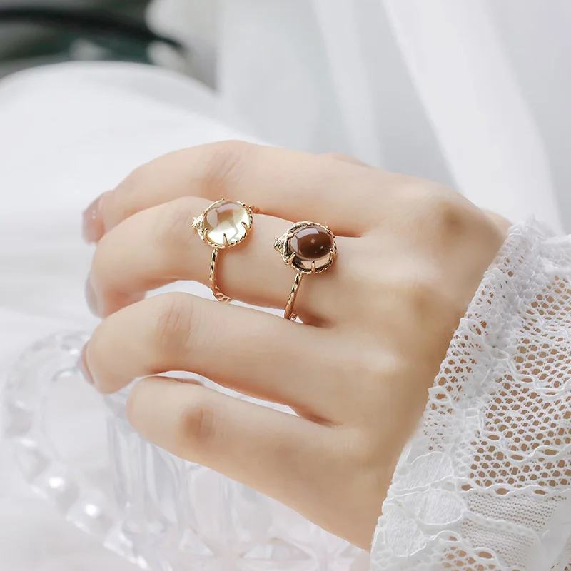 LAMOON Natural Lemon Quartz Gemstone Ring For Women 925 Sterling Silver Gold Vermeil Fine Jewelry Gift Vintage 3D Cute Cat Gift