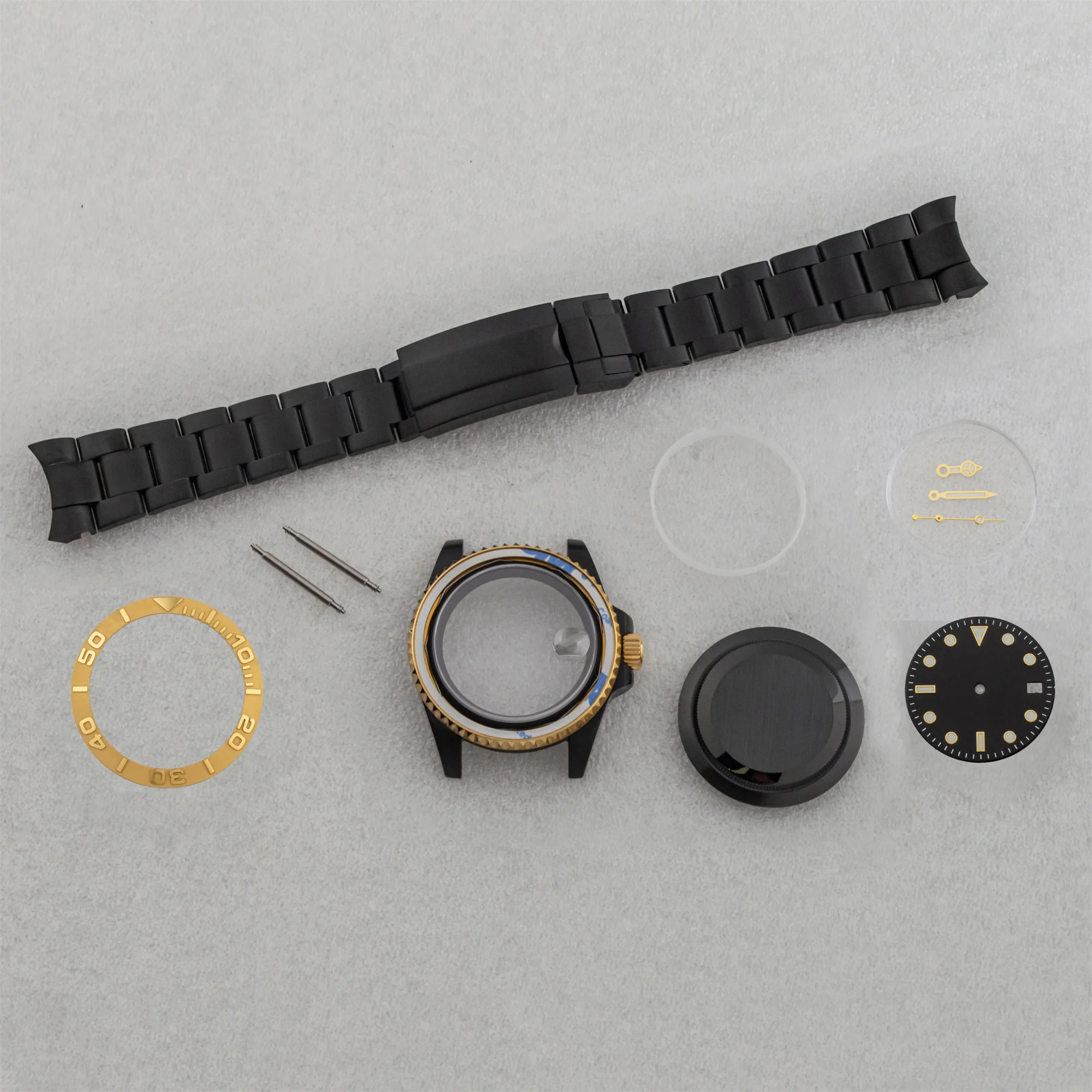 40mm NH35 Watch Case Black Stainless Steel Strap Sapphire Crystal 28.5mm Dial Hands Clear Back For SUB GMT NH36 Movement Parts