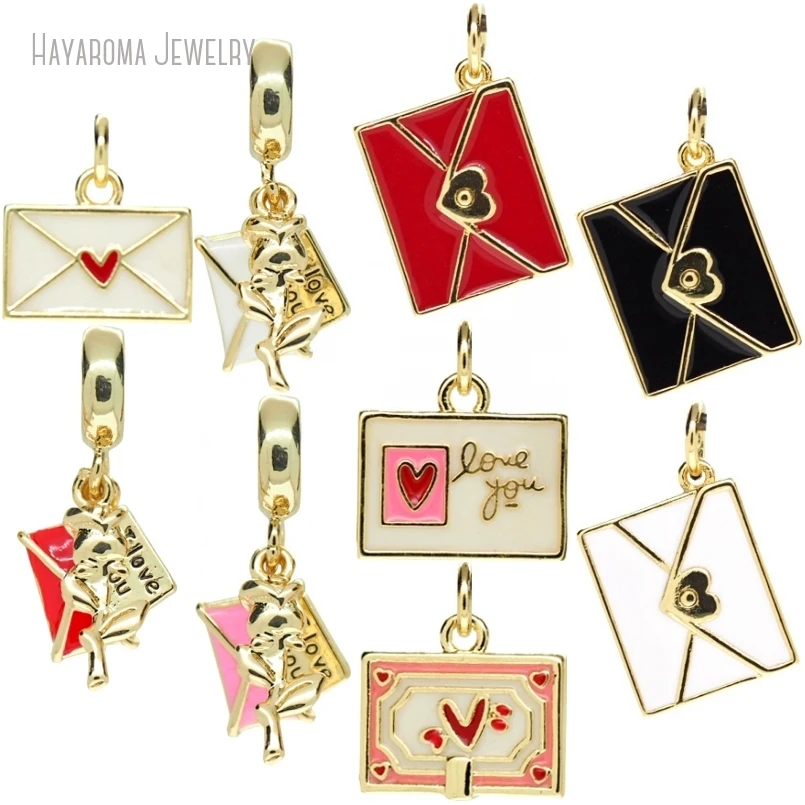 

10Pcs Envelope Shape Pendant Metal Wholesale Gold Color Enamel Copper Jewelry Charms