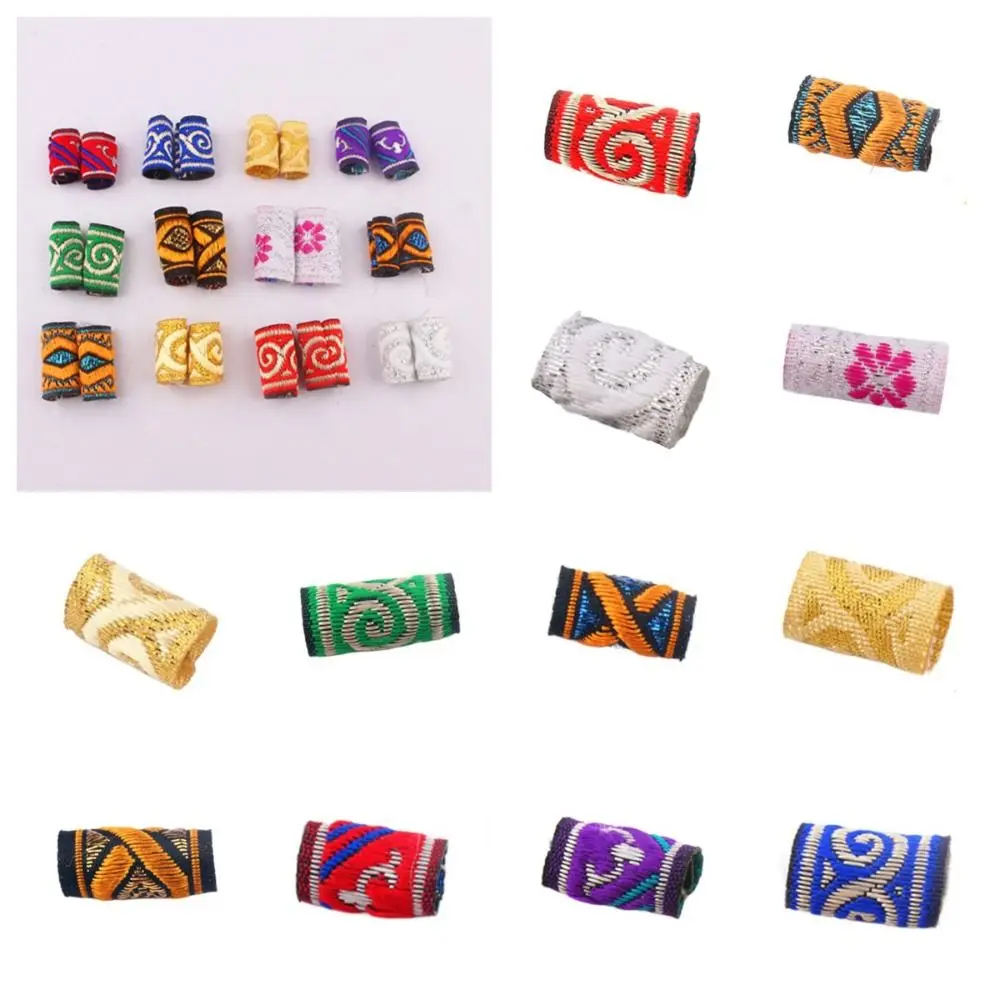 

10Pcs/Set Clips Cuff Mini Fabric Hair Braid Beads Hiphop Reggae Colorful Cloth Dreadlock Beads Embroidery Decoration Daily